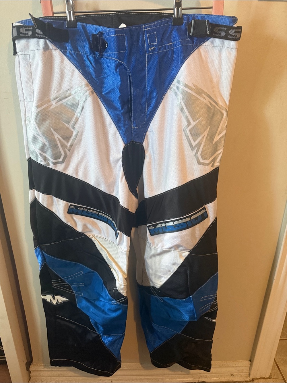 Blue and White Men's Motocross Pants